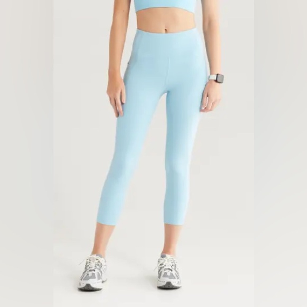Zella Studio‎ Luxe High Waist Pocket Crop Leggings Blue Size L Workout